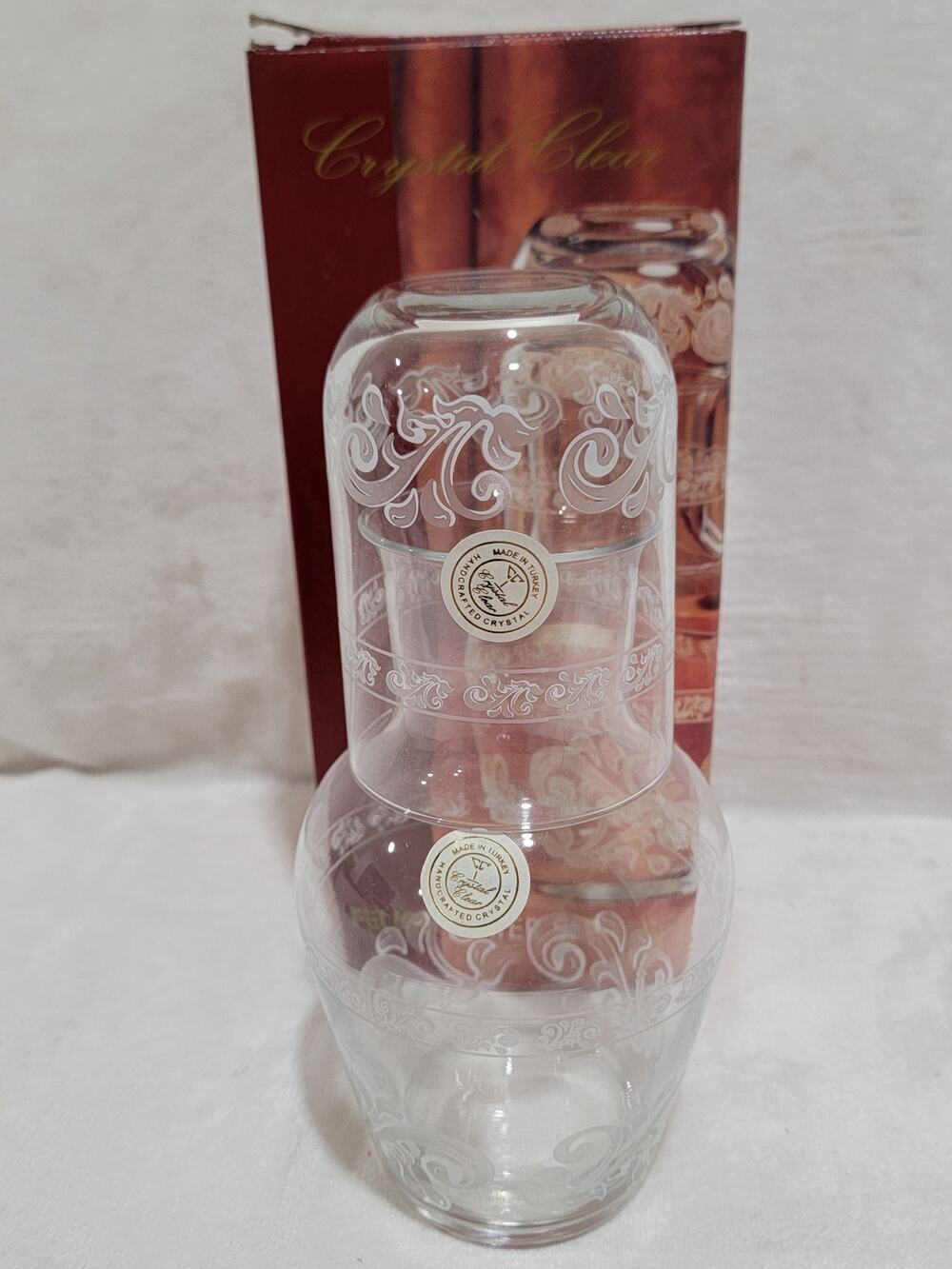 Crystal Clear Tumble Up Bedside Carafe w/ Cup,Handcrafted Turkey, 8.5”